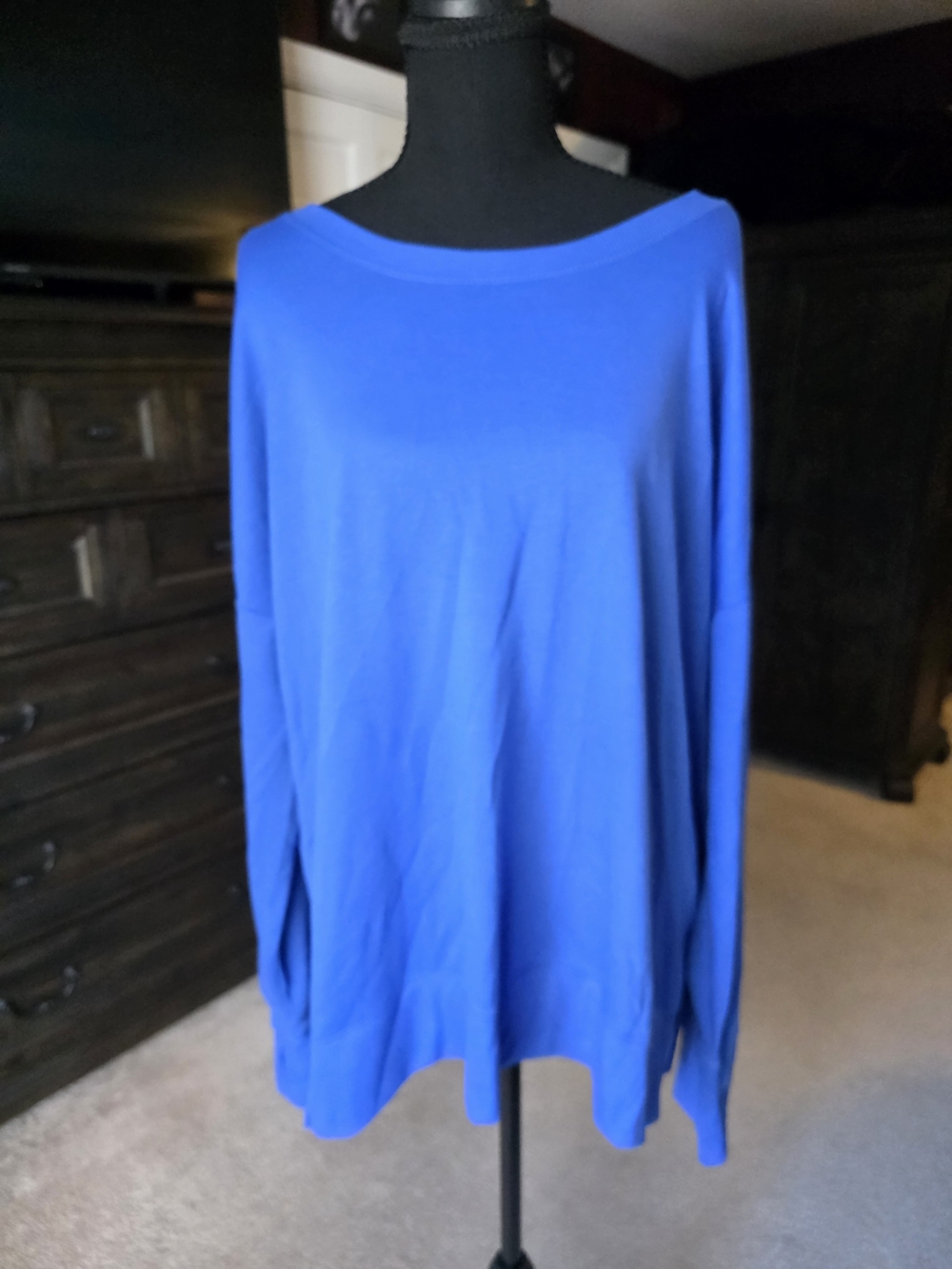 Women’s Oversized Blue Long Sleeve Tunic Top – XL